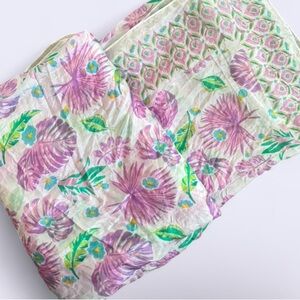 Vintage 100% Silk Floral Scarf Wrap White Lilac Handmade Designed in Spain